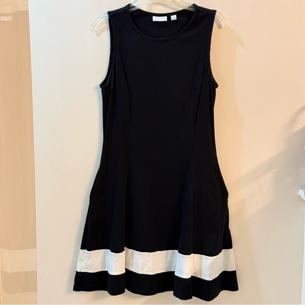 New York & Company Black Dress with White Accents & Pockets